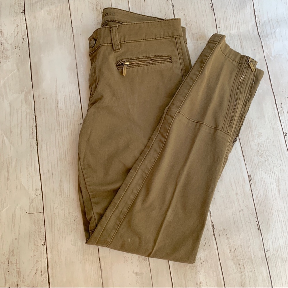 Michael Kors army green skinny jeans w/ zippers